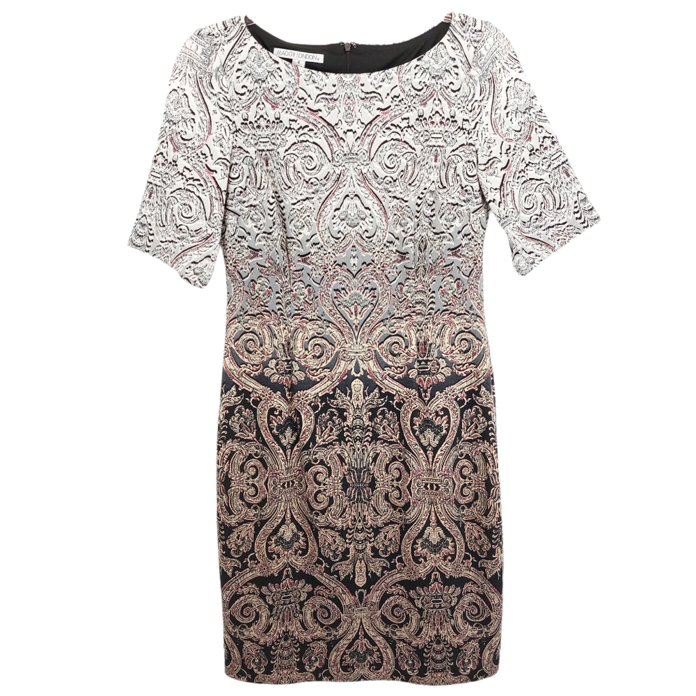 Tuxedo Silky Ponte Knit Paisley Renaissance  Sheath Dress